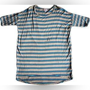 LuLaRoe Striped Blue and Gray Irma Shirt